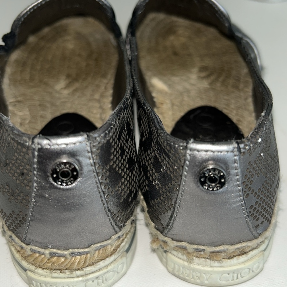 JIMMY CHOO DAWN STEEL SLIP ON LOGO ESPADRILLES SNEAKERS - Picture 8 of 17